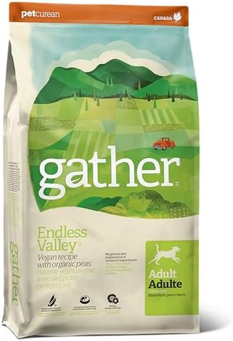 GATHER Endless Valley Vegan Dry Dog Food with Grains, Healthy Plant-Based Kibble Made with Organic & Non-GMO Ingredients, Chicken-Free for Sensitive Stomachs, for Adults & Seniors, 16 lb Bag