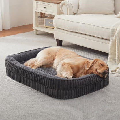 Orthopedic Dog Bed for Extra Large Dogs Breeds, High Density Egg Crate Foam Dog Sofa Beds,Oval Kennel Bed, Pet Couch Bed with Four Sided Bolster, Removable Washable Cover& Non-Slip Bottom