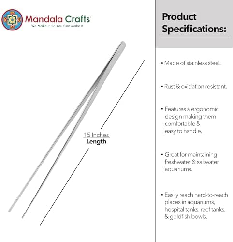 Mandala Crafts Stainless Steel 15" Straight Fish Tanks Aquarium Tweezers