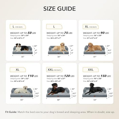 Waterproof Orthopedic Dog Bed for Medium Dogs, 35x22in, Grey