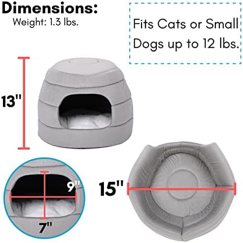 BIRDROCK HOME 2 in 1 Pet Bed for Cats or Small Dogs - Cozy Cat Cave or Plush Dog Bed - Indoor Teepee House for Pets (15 Inch Wide, Grey)