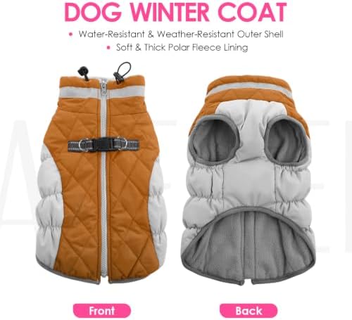 AOFITEE Small Dog Coat Waterproof Dog Winter Jacket with Harness Built in