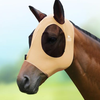 Harrison Howard Super Comfort Stretchy Fly Mask Large Eye Space with UV Protection Soft on Skin with Breathability Champagne Gold S Pony