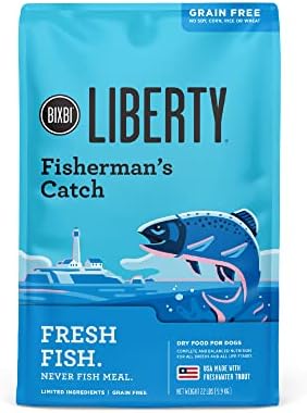 BIXBI Liberty Grain-Free Dry Dog Food, Fisherman’s Catch Recipe – Fresh Fish, High Protein, No Meat Meals – USA Made, 22 lbs
