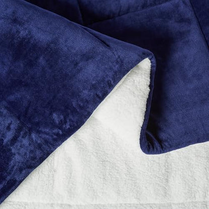 Amazon Basics Reversible Sherpa Comforter Set with Pillow Sham, Twin/Twin XL, Navy (Pack of 2)