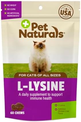 Pet Naturals Lysine for Cats,Chicken Flavor,60 Chews - Immune and Respiratory Support for Cats - No Wheat or Corn - Vet Recommended,(Pack of 2)