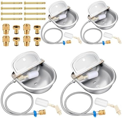 Bokon 4 Set Stainless Steel Automatic Livestock Waterer for Horses Dogs