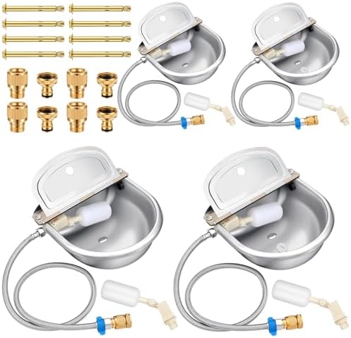 Bokon 4 Set Stainless Steel Automatic Livestock Waterer for Horses Dogs