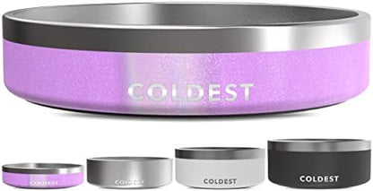 Coldest Dog Bowl - Anti Rust Metal, Non Slip, 3 Layers Insulated Stainless Steel Dog Bowls - Spill Proof & Heavy Duty - Water Bowl for Dogs, Cats, Dish Washer Safe (21 oz,Saturn's Moon Purple Glitter)