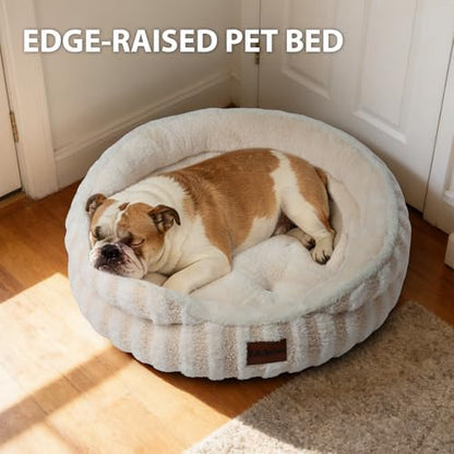 Washable Round Cat Bed Puppy Bed, Soft Corduroy Fleece Pet Bed