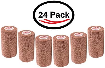 3 Inch Self Adhesive Bandage Wrap - Self-Sticking Vet Wrap - Brown, 24 Pack