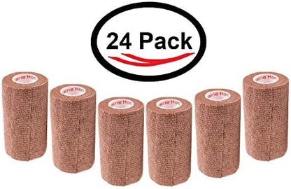 3 Inch Self Adhesive Bandage Wrap - Self-Sticking Vet Wrap - Brown, 24 Pack