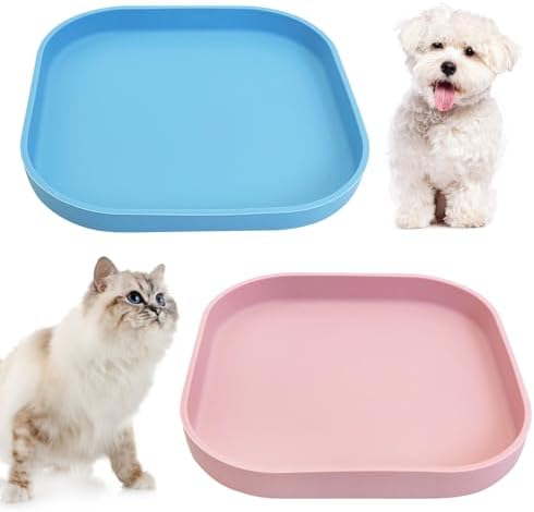 Fhiny 2PCS Silicone Cat Bowls Set 5.9 x 5.9 in Shallow Dog Dish Whisker Friendly Cat Food Plate for Dry & Wet Food Dishwasher Safe Non-Slip Pet Feeding Bowls for Kittens and Puppies (Blue+Pink)