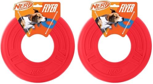 Nerf Dog Atomic Flyer Outdoor Dog Toy, 10 Inch Flying Disc Dog Fetch Toy, Rubber Dog Toy for Medium Dogs and Large Dogs, Red (Pack of 2)