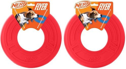 Nerf Dog Atomic Flyer Outdoor Dog Toy, 10 Inch Flying Disc Dog Fetch Toy, Rubber Dog Toy for Medium Dogs and Large Dogs, Red (Pack of 2)