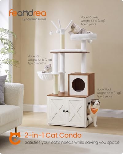 Feandrea Cat Tree with Litter Box Enclosure, 59-Inch, 2-in-1 Condo
