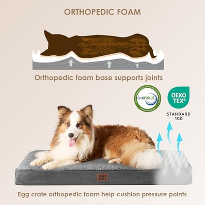 EHEYCIGA Orthopedic Dog Bed Large with Removable Washable Cover, 47IN Grey