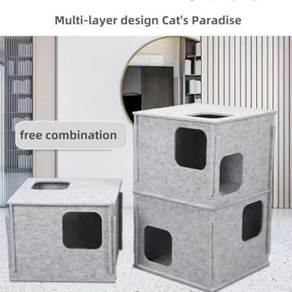 Stacking felt cat nest Cat Tunnel Bed, Cozy Hide and Seek Cat Den, All Season Useful Litter Box, Fun for Cats or Dogs, The Peekaboo Foldable Felt Cat Cave and Cube for Small Medium Large Cats
