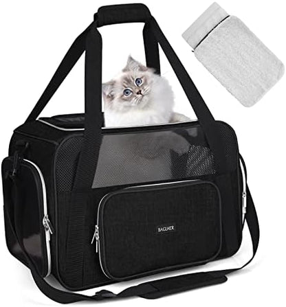 BAGLHER Pet Travel Carrier, Cat Carriers Dog Carrier for Small Medium Cats Dogs Puppies, Airline Approved Small Dog Carrier Soft Sided, Collapsible Puppy Carrier. Black
