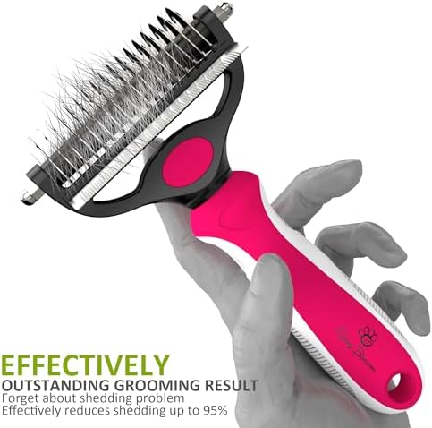 Spring Blossoms-2 in 1 Professional Grooming Rake for Cats & Dogs-Dematting Comb for Easy Mats & Tangles Removing,Pet Brush Safe No More Nasty Shedding and Flying Hair (Rose)
