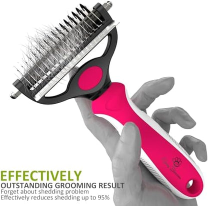 Spring Blossoms-2 in 1 Professional Grooming Rake for Cats & Dogs-Dematting Comb for Easy Mats & Tangles Removing,Pet Brush Safe No More Nasty Shedding and Flying Hair (Rose)
