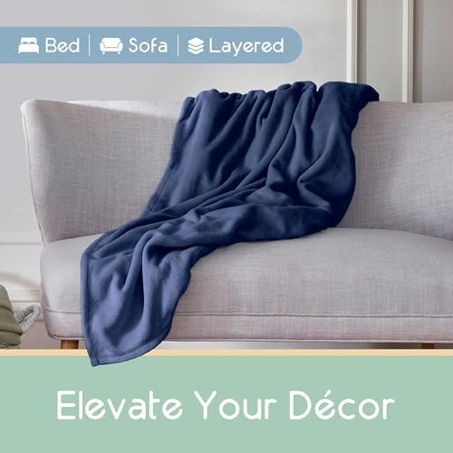 Vellux King Size Microfleece Blanket - All-Season Comfort, Supersoft Lightweight Throw for Bed, Couch, Sofa or Travel, Pet-Friendly, Navy, King (Pack of 2)