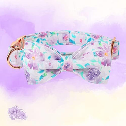 Lionheart glory Purple Dog Collar, Adjustable Dog Collar with Bowtie, Pet Gift Collar for Dog Soft Bowtie Dog Collars for Medium Dogs