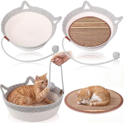 Novabright 2 Pack Woven Cat Baskets, 16.5 x 13.8 x 5.5 Inch, Grey