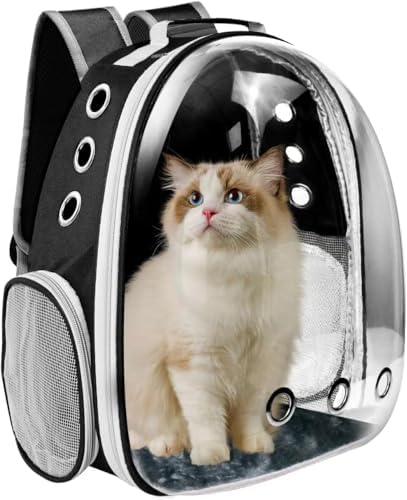 Cat Backpack Carrier, Pet Cat Carrier with Ventilated Design for Carrying Puppy Cats, Pet Carrier Back Pack Bag Space Capsule for Traveling/Hiking/Camping/Outdoors (Black1)