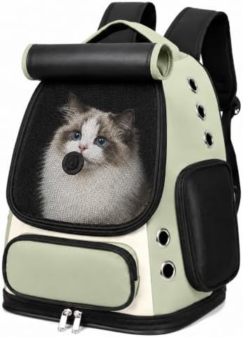 Cat Backpack Carrier, TSA Airline Approved Pet Travel Bag for Small Medium Dogs, Ventilated Hiking Camping Backpack for Cats, Kitten and Puppy up to 18 lbs, Green Mesh