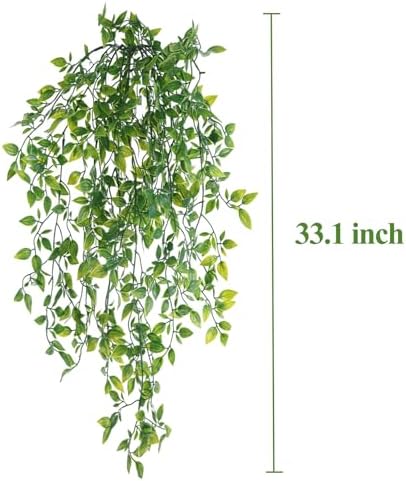 HERCOCCI Reptile Plants, 4 Pack Terrarium Hanging Plants Vines Artificial Leaves Habitat Decorations with Suction Cup for Bearded Dragon Hermit Crab Lizard Snake Geckos Chameleon