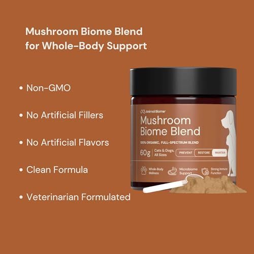 Animal Biome Organic Mushroom Powder for Dogs & Cats, Easy Food Topper 60g