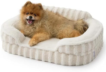 LE SURE Cute Cozy High Back Orthopedic Small Dog Bed with Sides, 24" Beige