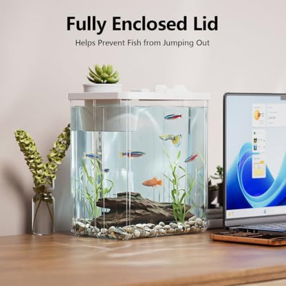 2 Gallon Betta Fish Tank Aquarium Starter Kit with Light and Lid(White)