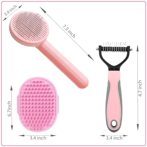 Cat Brush for Shedding 5pcs - Long Haired Cats Brush, Indoor Cats Brush, Small Dogs Brush, Matted Fur Hair Brush with Flea Comb Set, Pink