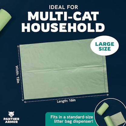 Panther Armor Cat Litter Bags for Poop, 200 Large Cat Poop Bags 16x12