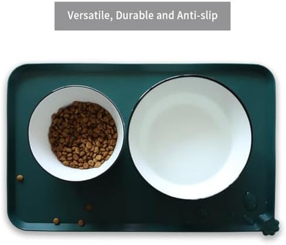 Hoki Found Silicone Pet Food Mats Tray - High-Lips Pet Dog Cat Bowl Mats - Dog Pet Cat Feeding Mat - Waterproof Dog Cat Food Mats -Pet Water Mats for Floors - Dark Cedar