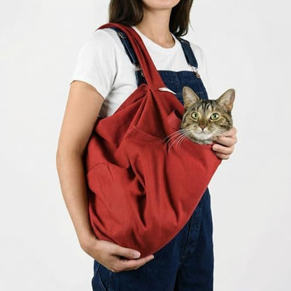 Cat-in-the-Bag Cozy Comfort Carrier - Large Red Cat Carrier Soft and Pet Carrier for Nail Trimming, Vet Visits, Medication Administration, Dental Care, and Travel