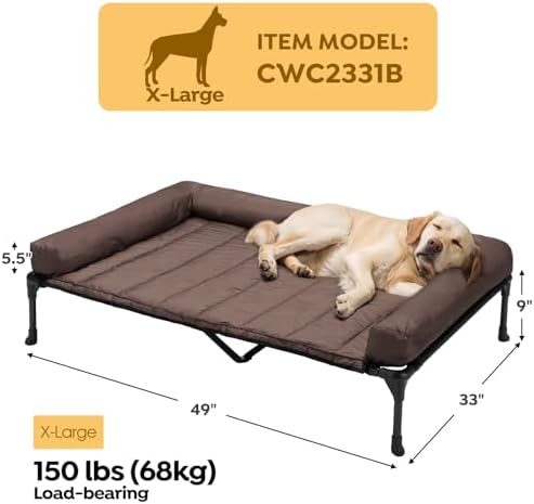 Veehoo Outdoor Elevated Dog Bed with Waterproof Bolster Cushion, Cooling