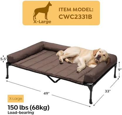 Veehoo Outdoor Elevated Dog Bed with Waterproof Bolster Cushion, Cooling