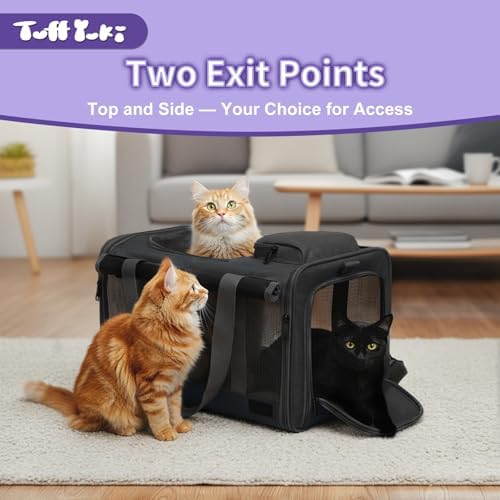Pet Carrier for Medium-Small Cats, Collapsible Cat Carrier and Soft-Sided Pet Carrier for Medium Big Cats and Puppy Up to 17lbs, 2-Way Entry with Privacy Cover, Travel Bag L18.12”X11.81”X11.81”