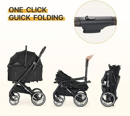 X3 Pet Stroller for Medium Dogs Cats Up to 55 lbs or Two Small Pets, Black