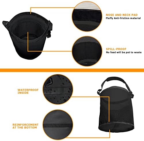 Horse Feed Bag, Nylon Mesh Grain Horse Feed Bucket (Black 2P)