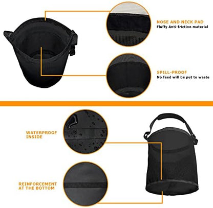 Horse Feed Bag, Nylon Mesh Grain Horse Feed Bucket (Black 2P)