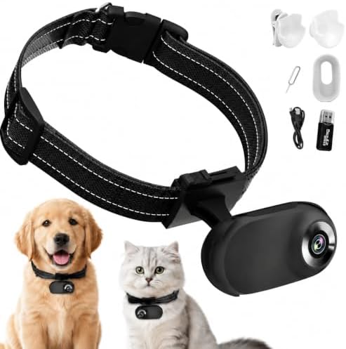 HD 1080P Cat Camera Collar with Video Record Wireless Mini Sport cam,Small Action Cameras,Body Camera for Pet Supplies Stuff Outdoor/Inoor Birthday Gift No WiFi（Black）