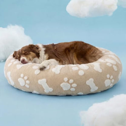 LE SURE Shown on TV Jacquard Donut Dog Beds Large Sized Dog,Sand 36x36x8in