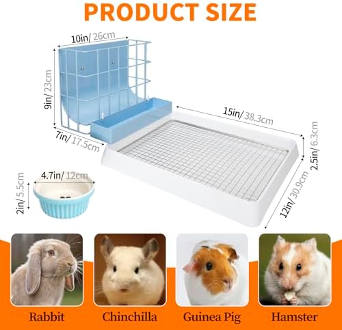 BESNEW 3 in 1 Rabbit Hay Feeder with Litter Box,Upgraded Metal Hay Rack & Litter Tray & Water Bowl,Quick Cleaning,Easy to Install,Bunny Supplies for Rabbit Guinea Pig Chinchilla Small Animals