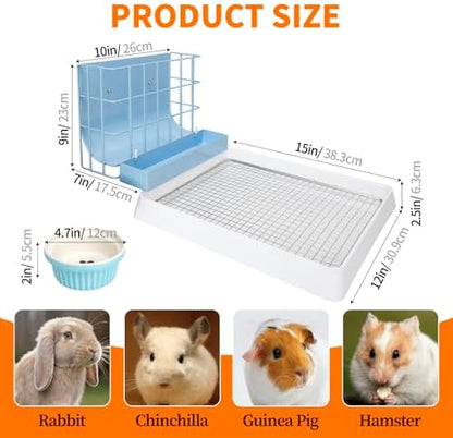 BESNEW 3 in 1 Rabbit Hay Feeder with Litter Box,Upgraded Metal Hay Rack & Litter Tray & Water Bowl,Quick Cleaning,Easy to Install,Bunny Supplies for Rabbit Guinea Pig Chinchilla Small Animals