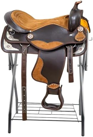 Saddle Rack Portable Folding Horse Saddle Stand for English and Western Saddles,28" L x 19" W x 37.5" H,Silver