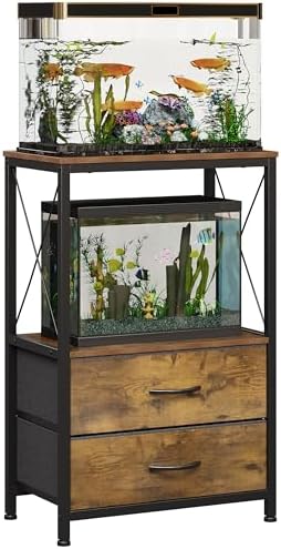 10 Gallon Aquarium Stand with 2 Drawers, Brown